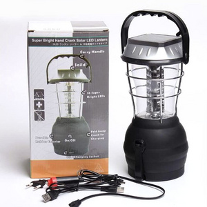 LED Solar Camping Lantern Rechargeable, Hand Crank Lantern with 3 Powered Ways & USB Cable