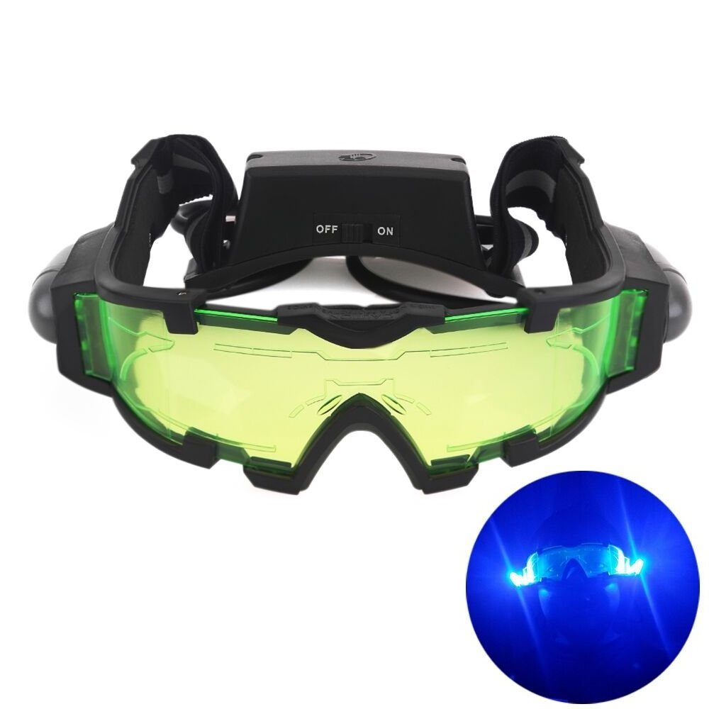 Adjustable Night Vision 25 Feet Goggles with Flip-out Lights Green Lens Great Toy for Kids