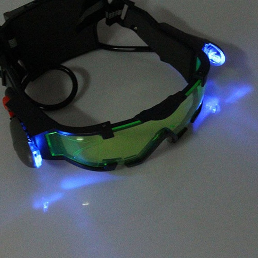 Adjustable Night Vision 25 Feet Goggles with Flip-out Lights Green Lens Great Toy for Kids