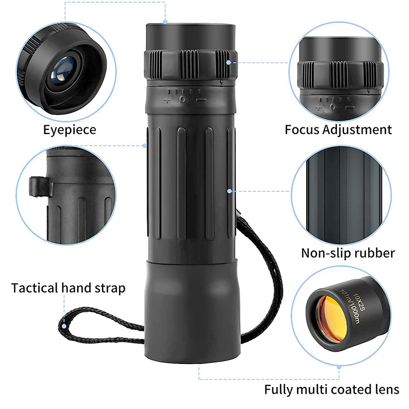 Beginners Outdoor Viewing Multi Coated Optics 25mm Objective Lens 10X Monocular with Rubber Antiskid Sleeve