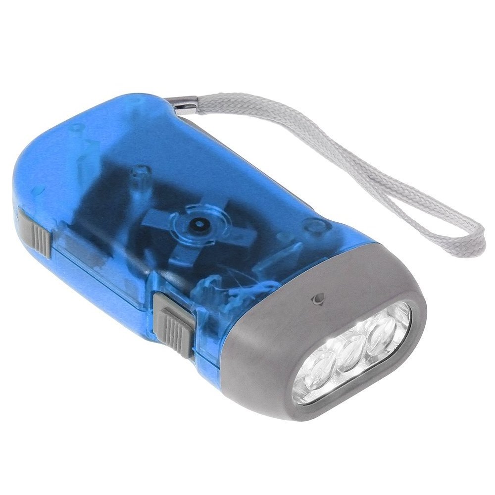 Promotion outdoor 3 led hand pressing flashlight hand crank dynamo self charging flashlight