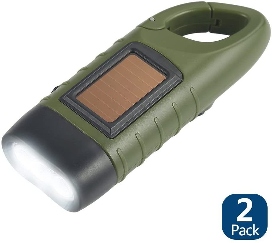 Hand Crank Solar Powered Flashlight, Emergency Rechargeable LED Flashlight Torch for Outdoor Sports