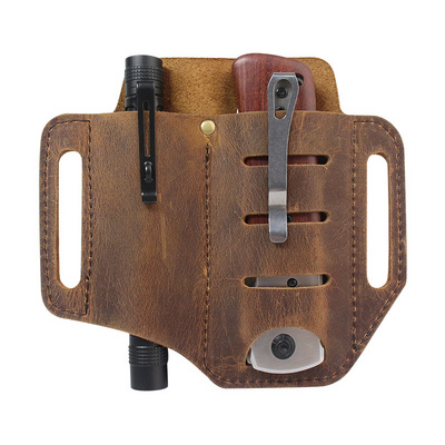 Outdoor EDC Pocket Organizer Leather Pouch Multitool Sheath Storage Belt  Waist Bag with Knife Flashlight Sheath Holster