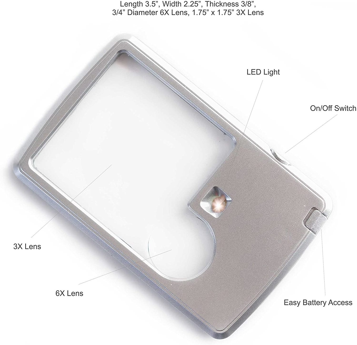 Rectangle 3X 6X Portable Handheld Card Magnifying Glass With LED Light