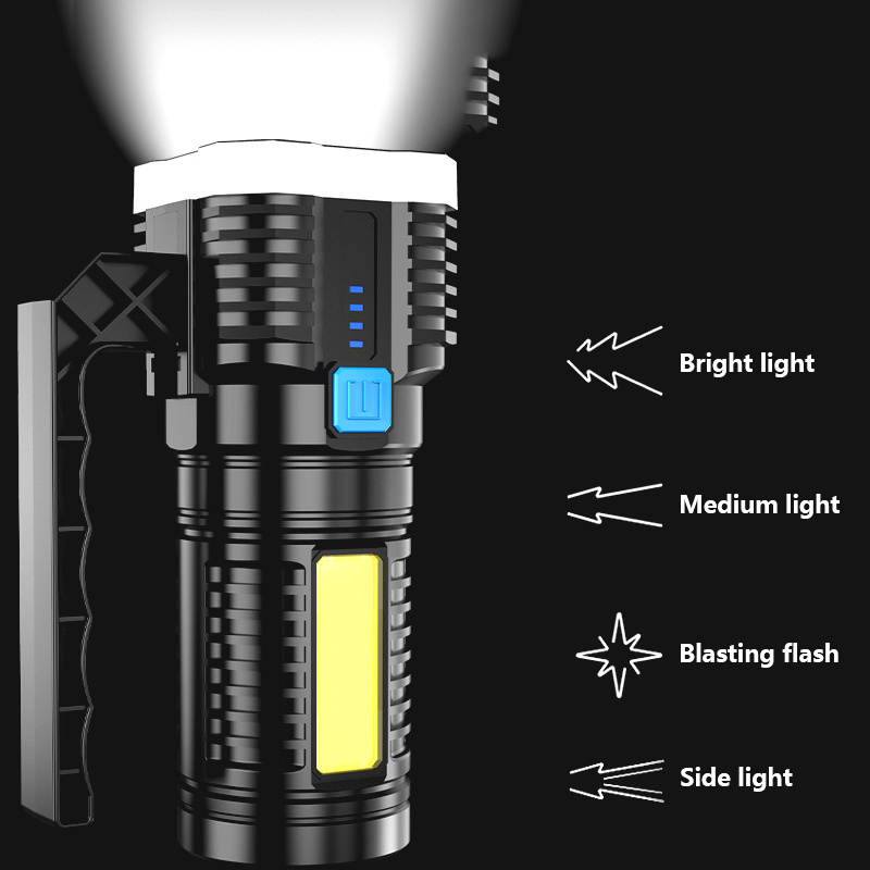 Outdoor LED Portable 1000 Lumen Rechargeable Side Light Multifunctional Flashlight