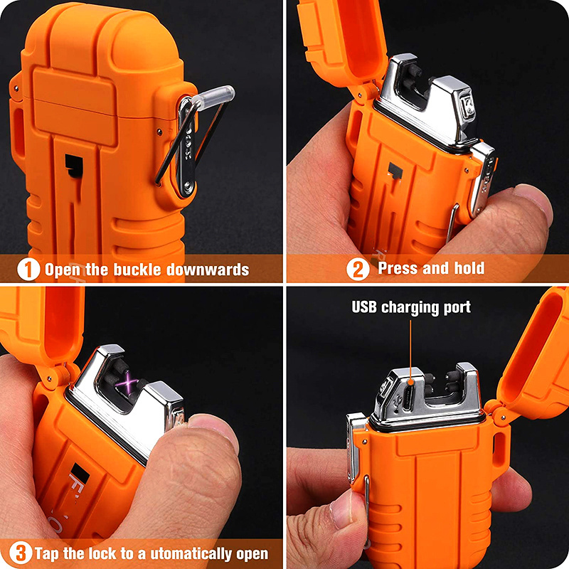 Camping Hiking Outdoor Windproof Waterproof Electric Double Arc Lighter with Rechargeable USB