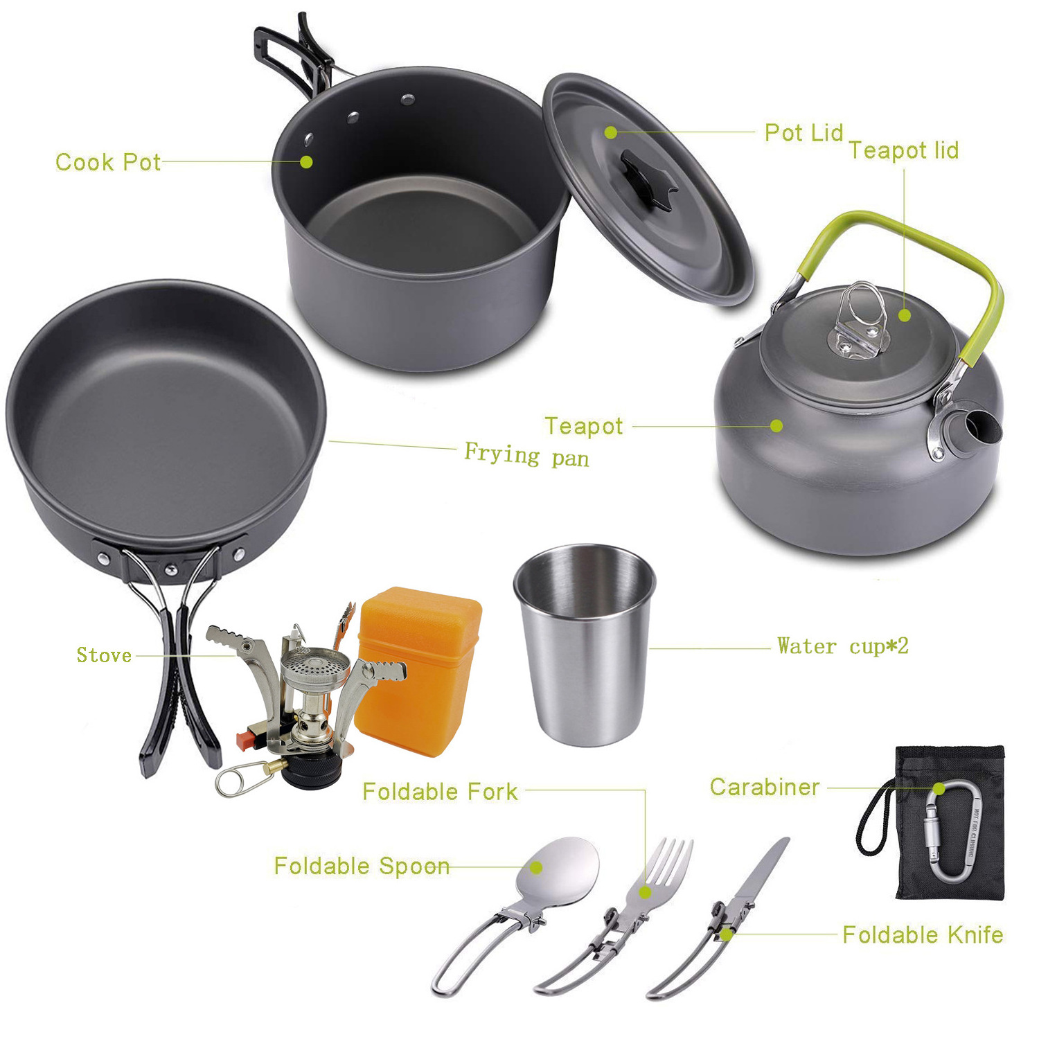 Wholesale Aluminum Oxide Outdoor Camping Cookware Pot Pen Kettles 12 in 1 Cooking Kit for Camping Traveling