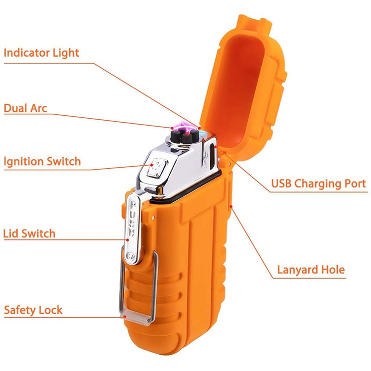 Outdoor Windproof Lighter Flameless USB Chargeable Dual Arc Lighter Electric Waterproof Lighters