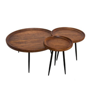 Designer bedroom living room furniture sofa cheap small unique simple solid wooden round set of 3 coffee table