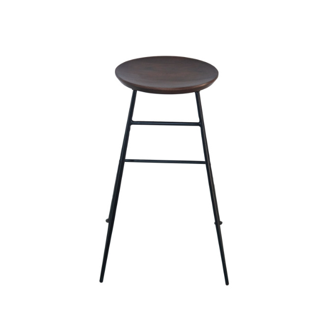 Vintage Kitchen Metal Bar Stool Mango Timber Seat With Iron Black Metal Leg Modern Wood Top Bar Stool