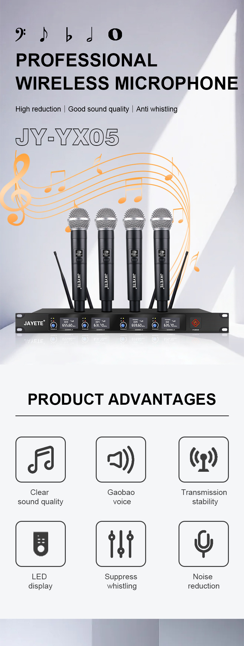 Professional 4 channel UHF wireless microphone System with four handhelds headsets Dynamic Mic