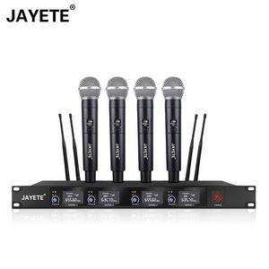 Professional 4 channel UHF wireless microphone System with four handhelds headsets Dynamic Mic