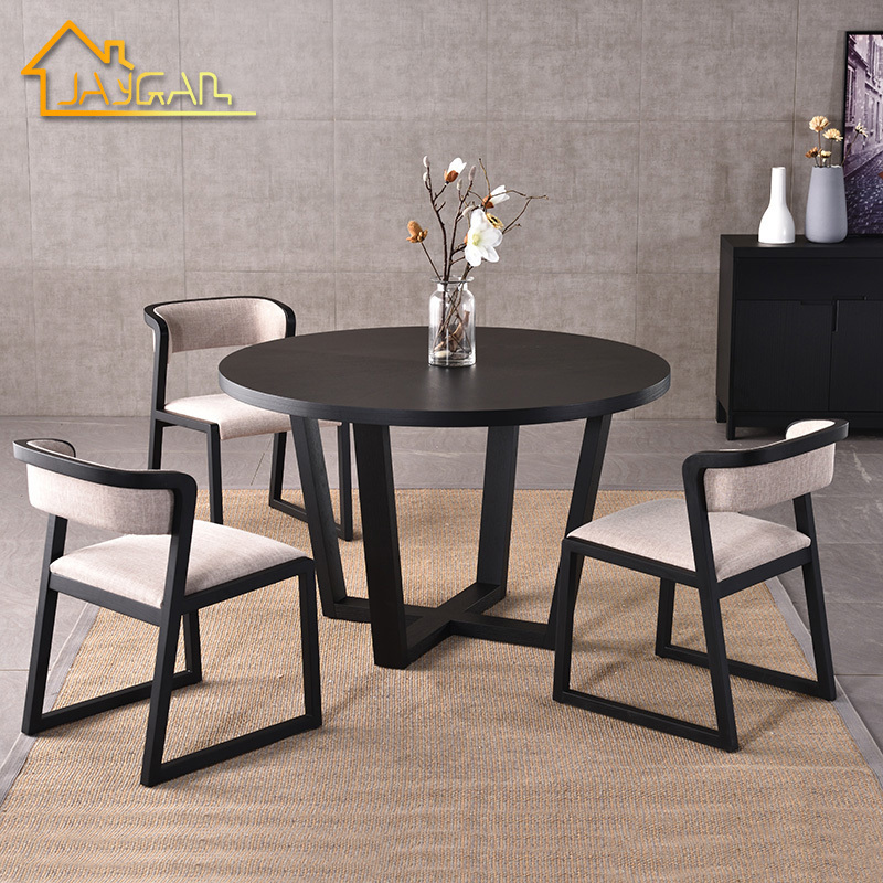 Wholesale luxury restaurant wooden black oak round dining table modern dining table set 4 seater table and chairs