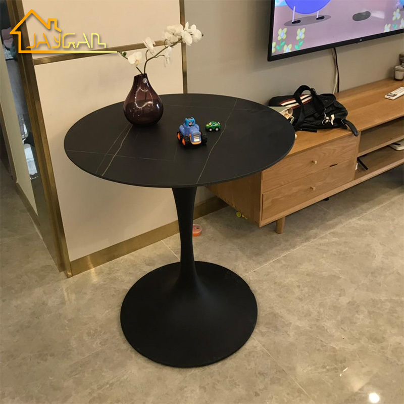 Modern living room ceramic center table bar club coffee table round slate stone black tulip side table