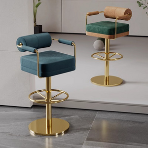 Contemporary 360 degree swivel high chair rotating for restaurant faux leather rose gold stools supermarket counter bar stool