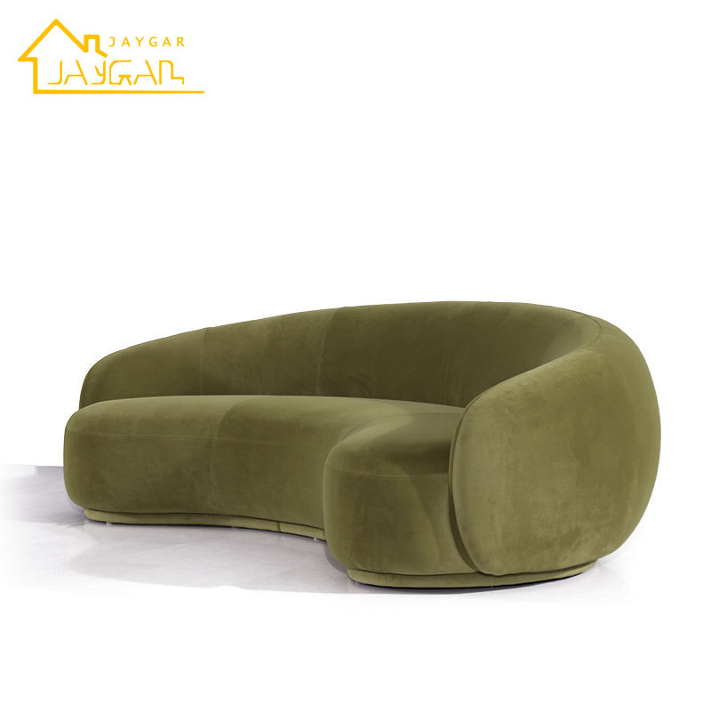 Luxury 3 seater nice sofas for living room suede fabric hotel lobby sofa modern corner moon shape curved couch sofa