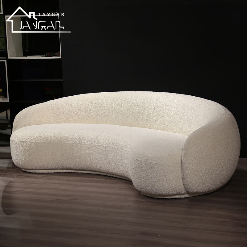 Luxury 3 seater nice sofas for living room suede fabric hotel lobby sofa modern corner moon shape curved couch sofa