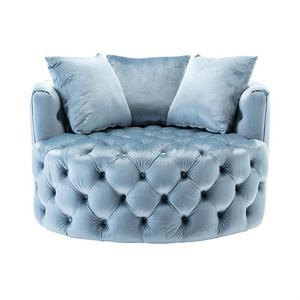 Modern stainless steel velvet fabric wide tufted swivel barrel chair button sofa for living room furniture barrel recliner chair