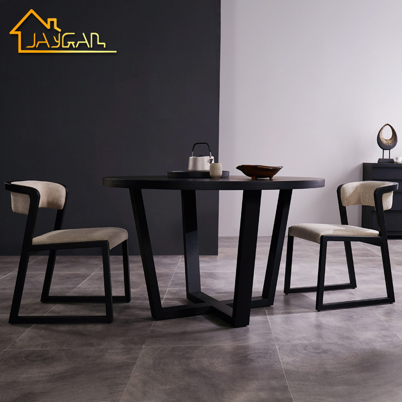 Wholesale luxury restaurant wooden black oak round dining table modern dining table set 4 seater table and chairs