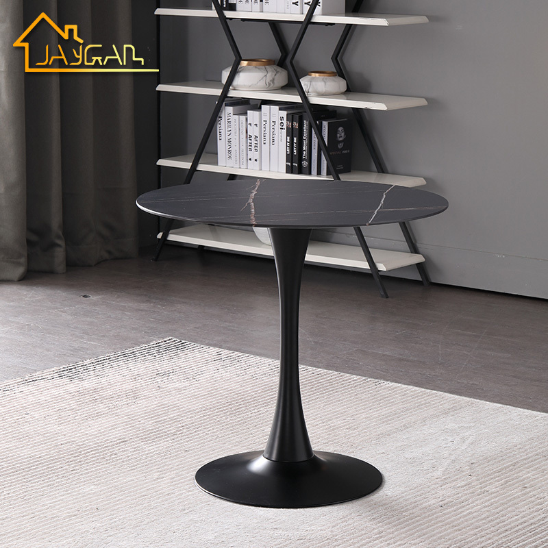 Modern living room ceramic center table bar club coffee table round slate stone black tulip side table