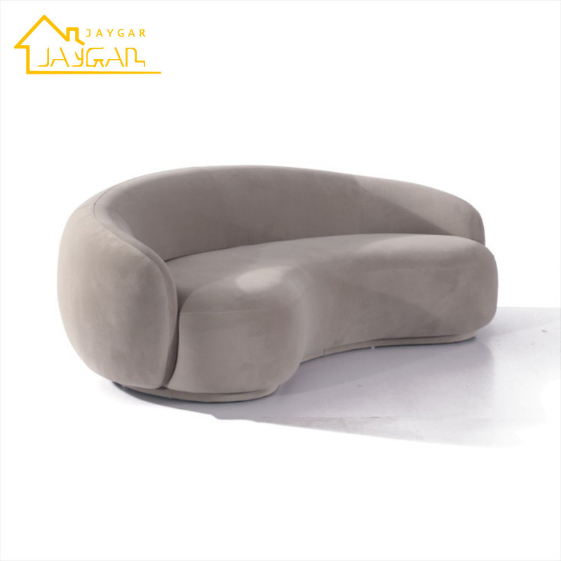 Luxury 3 seater nice sofas for living room suede fabric hotel lobby sofa modern corner moon shape curved couch sofa