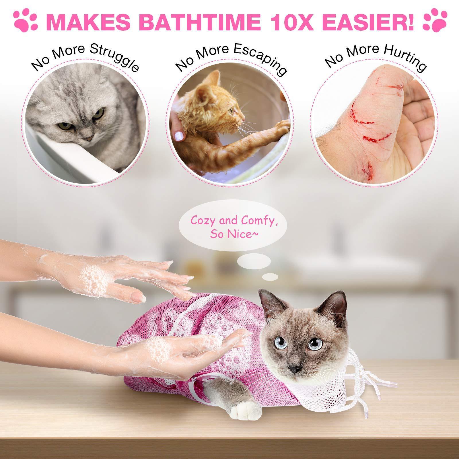 Wholesale mesh elastic anti-scratching adjustable pet cat grooming bath bag cat shower bag