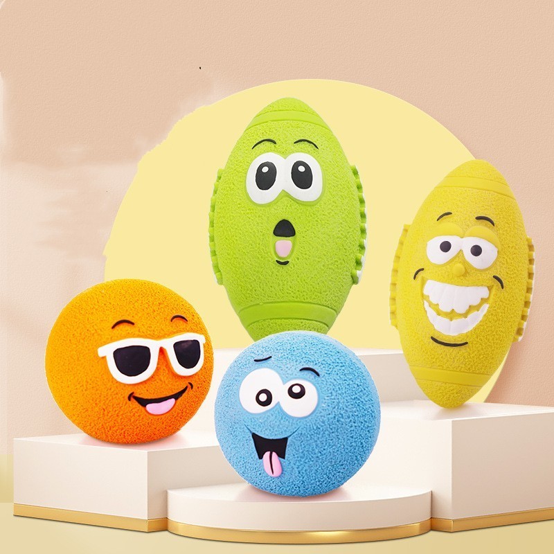 Pet products Latex sound ball New emoticon smiley face ball rugby interactive relief bite relief teething dog toy