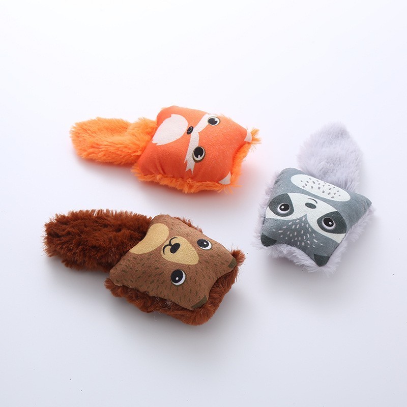 New idea Cute little fox cat mint plush toy Q version cartoon squirrel raccoon doll interactive biting cat toys