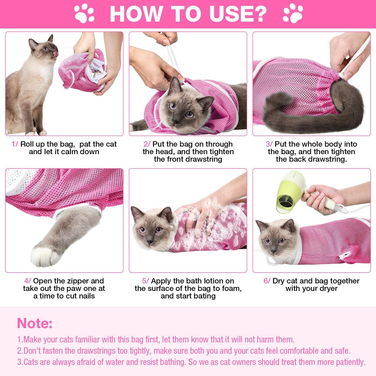 Wholesale mesh elastic anti-scratching adjustable pet cat grooming bath bag cat shower bag