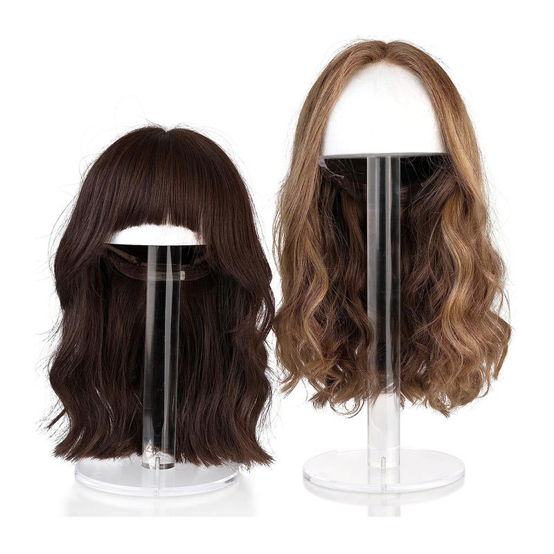 Guangdong Acrylic Factory Custom Freestanding Clear Lucite Hair Wig Display Hairpieces Stand for Home and Salon