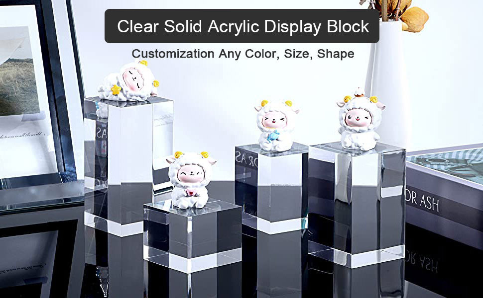 Engraved Custom Logo 20mm Solid Clear Acrylic Block Shop Display Cube Lucite UV Printing Photo Block