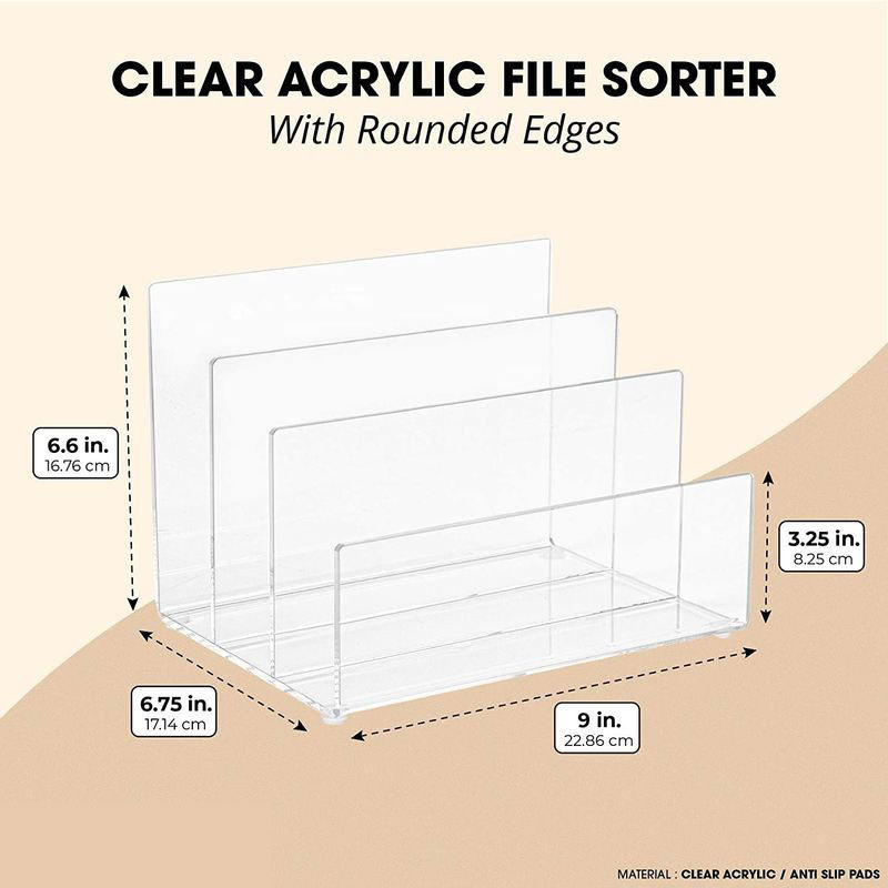 JAYI Custom Clear Acrylic File Folder Holder Lucite Paper Holder with 3 Slots and Rounded Edges