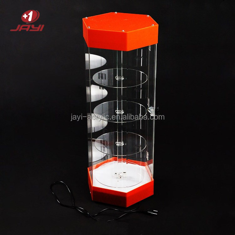 Factory supply rotating Acrylic LED display case with lock for toys