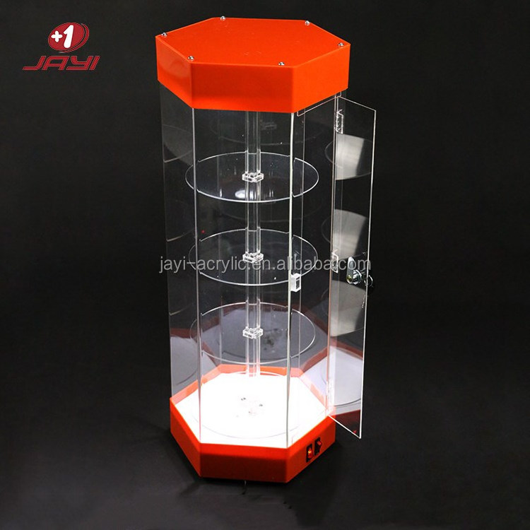 Factory supply rotating Acrylic LED display case with lock for toys