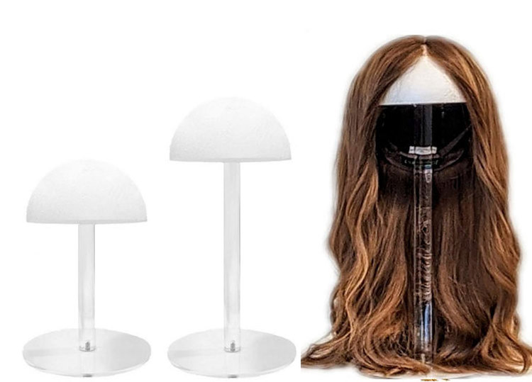 Guangdong Acrylic Factory Custom Freestanding Clear Lucite Hair Wig Display Hairpieces Stand for Home and Salon