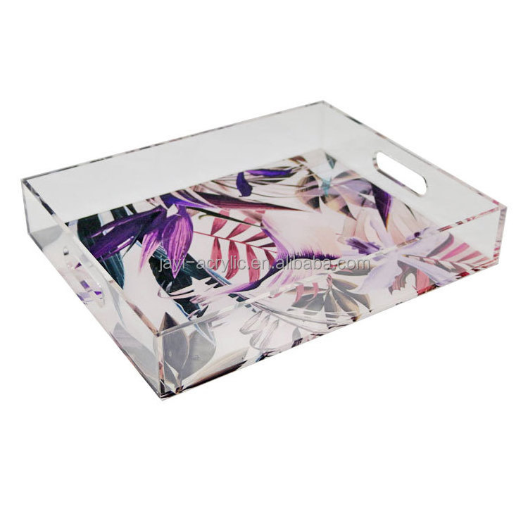 Factory custom printed lucite acrylic bed tray clear acrylic serving tray with handle