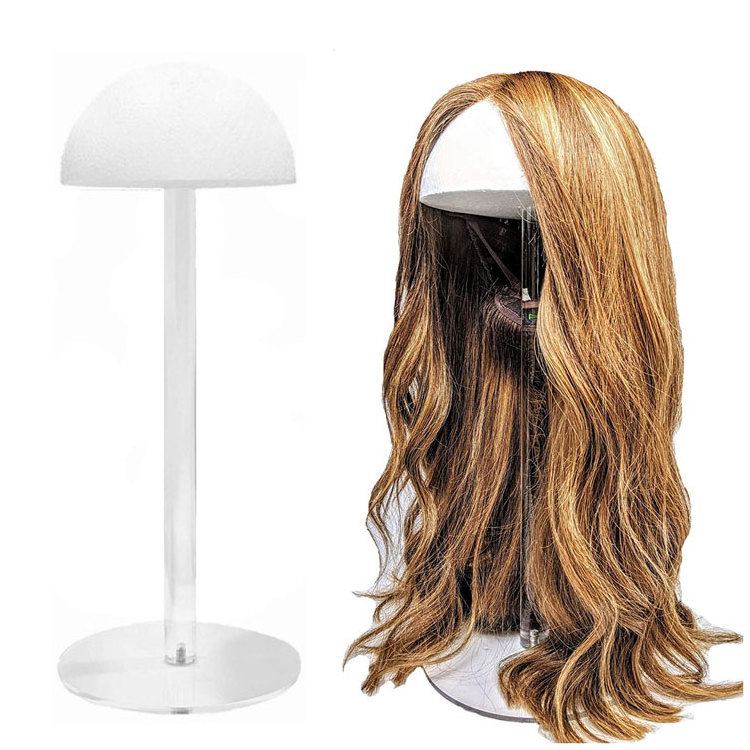 Guangdong Acrylic Factory Custom Freestanding Clear Lucite Hair Wig Display Hairpieces Stand for Home and Salon