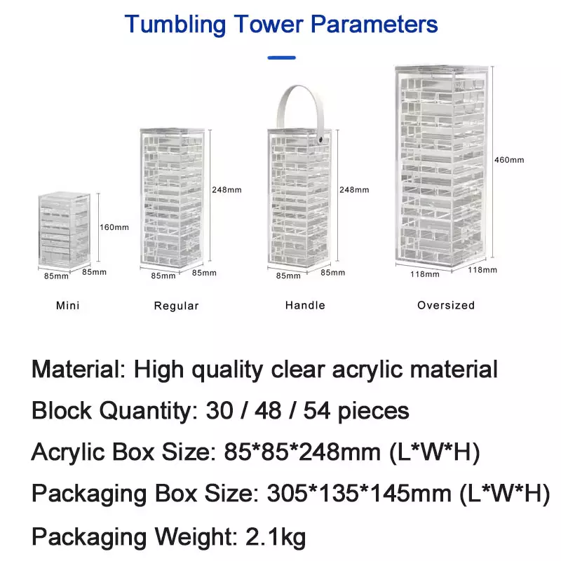 JAYI Acrylic Factory Custom Classic Tumbling Tower Building Block Board Game Set