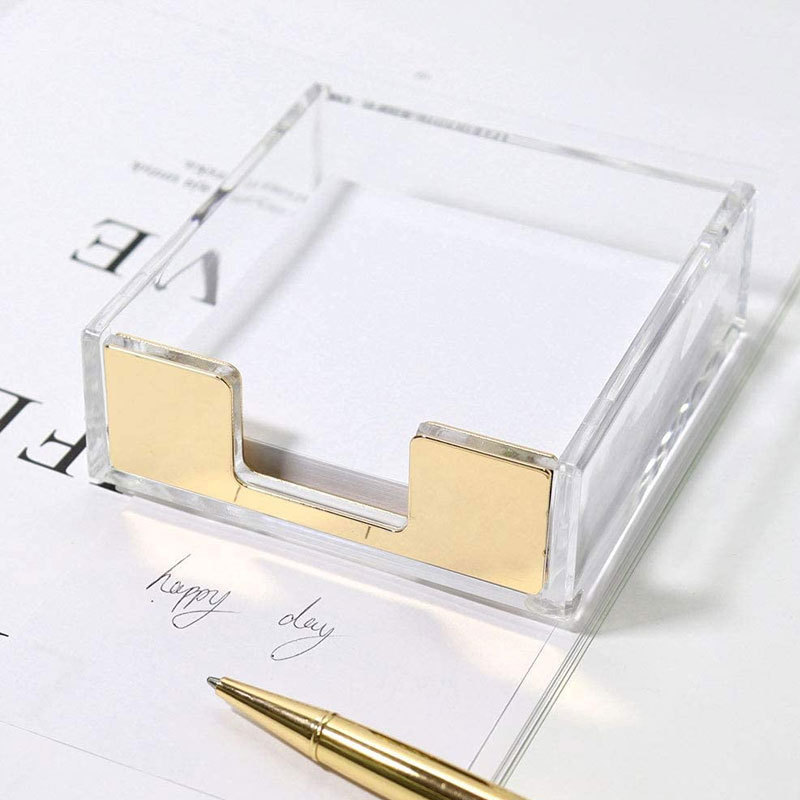 JAYI Custom Clear Gold Acrylic Note Pad Holder Memo Holder Paper Dispenser for Desk