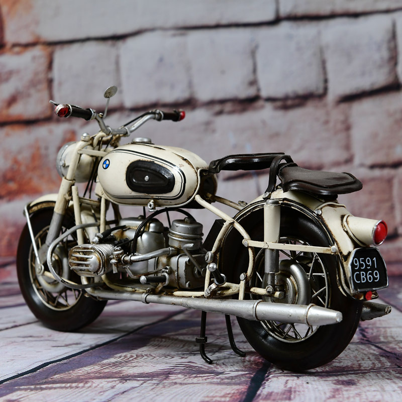 Handmade white motorcycle model scale 1/8,antique motor model, happy birthday gift ideas