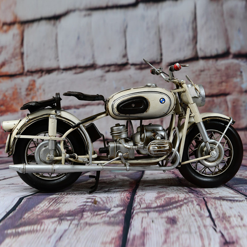 Handmade white motorcycle model scale 1/8,antique motor model, happy birthday gift ideas