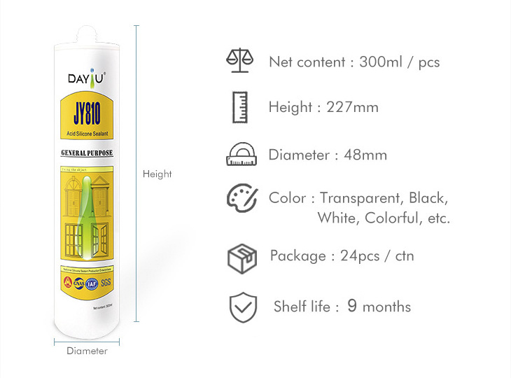 JY810 Window Door Wall Joints Clear Waterproof Acetic Silicone Sealant