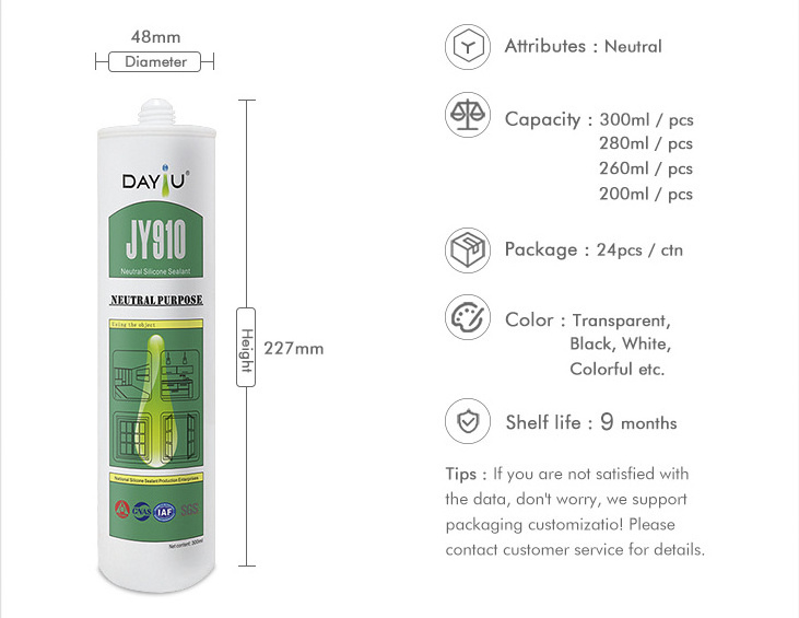 Caulking Neutral Window Glass Weather Resistant 300ml Tube Silicone Waterproofing Sealant