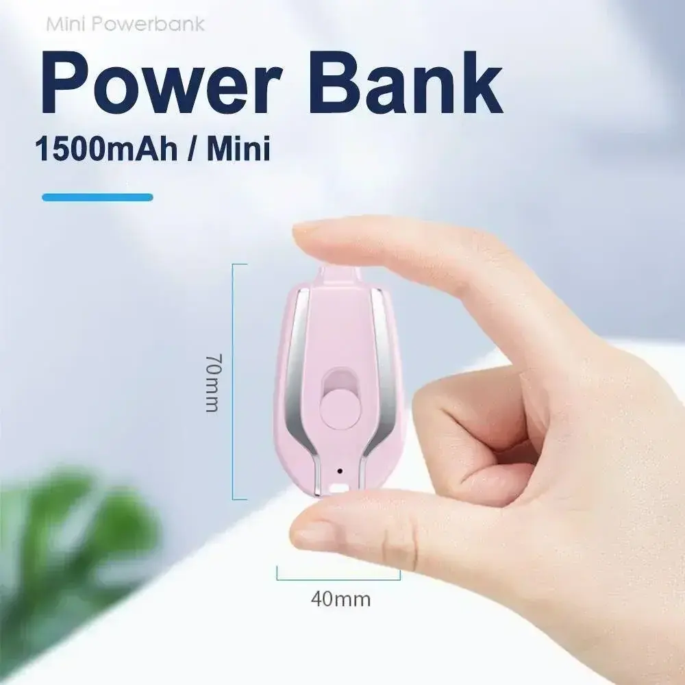 1500mAh Mini Power Emergency Keychain Charger with Type-C Ultra-Compact Mini Power Bank Fast Charging Backup Power Bank