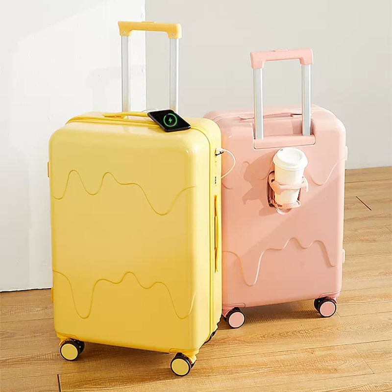 2023 Luxury suit case trolly bag travel bags luggage smart luggage trolley With cup holder and Charging Port wholesale suitcases