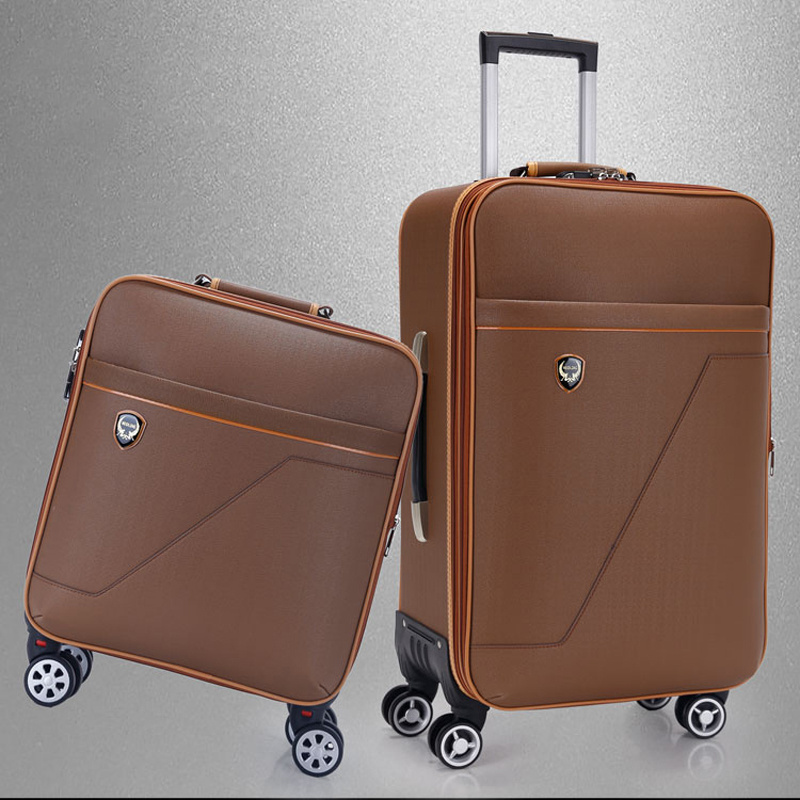 Oumanfei PU suitcases carry on luggage trolley bag with detachable spinner wheels for travel 20'24'28 inches travel bags luggage