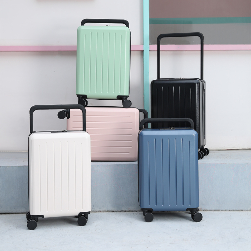 Factory price High quality Wide Trolley handle Spinner Luggage customize men suitcase large capacity carry on black suitcase