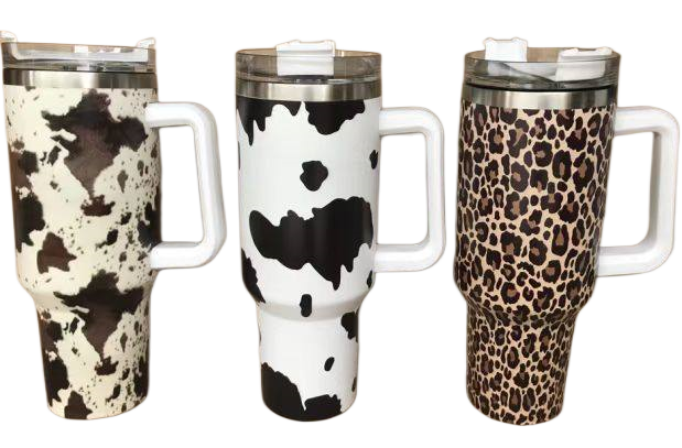 US warehouse 40oz 5D cow printing powder tumblers double walls stainless steel 304 with handle