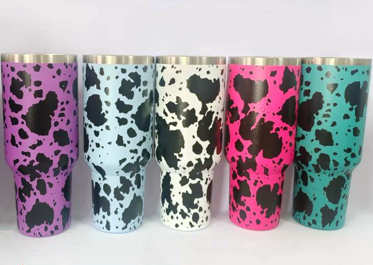 US warehouse 40oz 5D cow printing powder tumblers double walls stainless steel 304 with handle