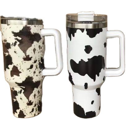 US warehouse 40oz 5D cow printing powder tumblers double walls stainless steel 304 with handle